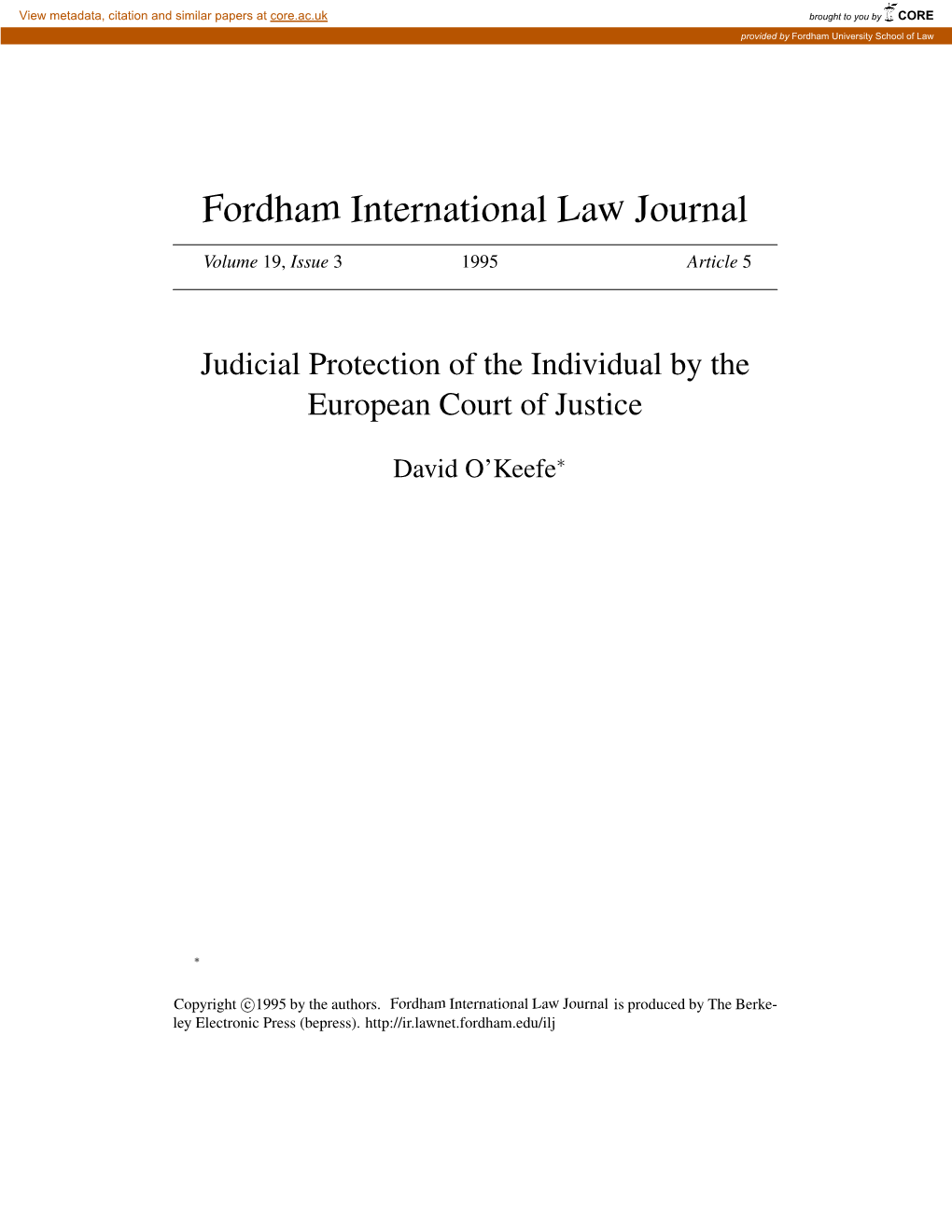 Judicial Protection of the Individual by the European Court of Justice