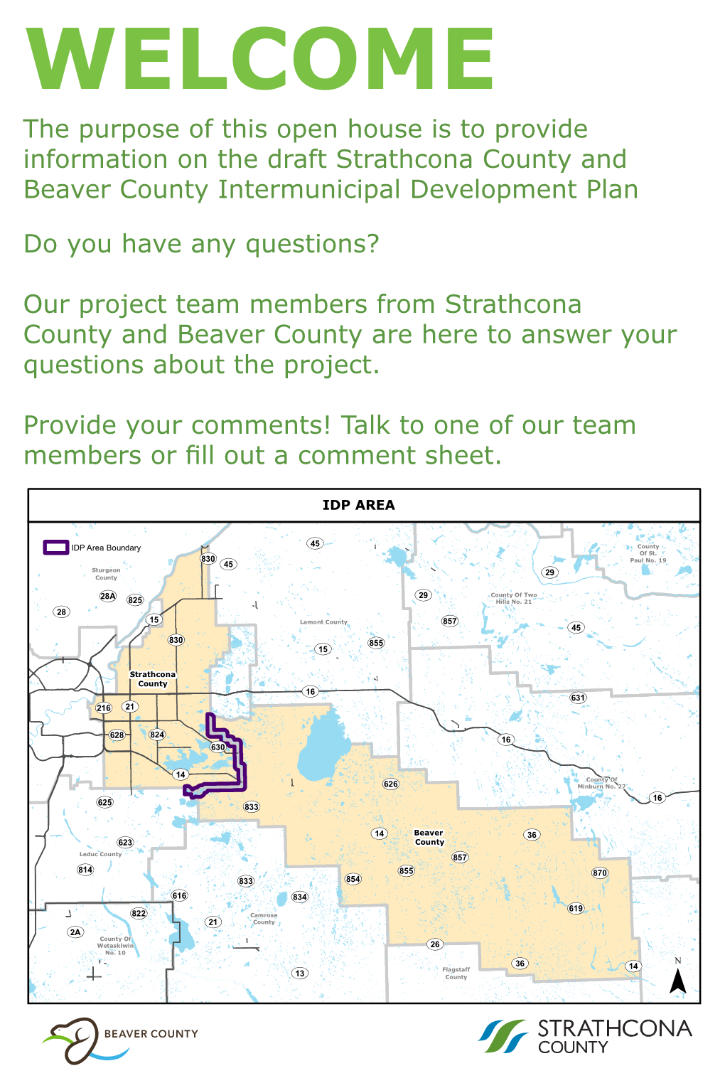 The Purpose of This Open House Is to Provide Information on the Draft Strathcona County and Beaver County Intermunicipal Development Plan