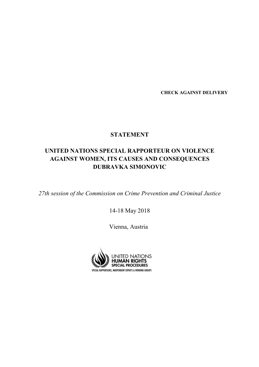 Statement United Nations Special Rapporteur On