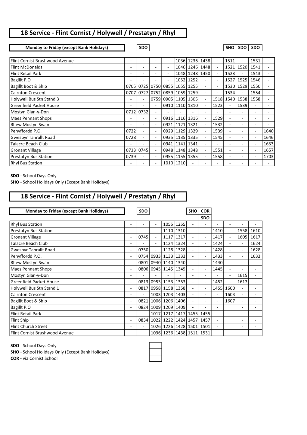 18 Service - Flint Cornist / Holywell / Prestatyn / Rhyl