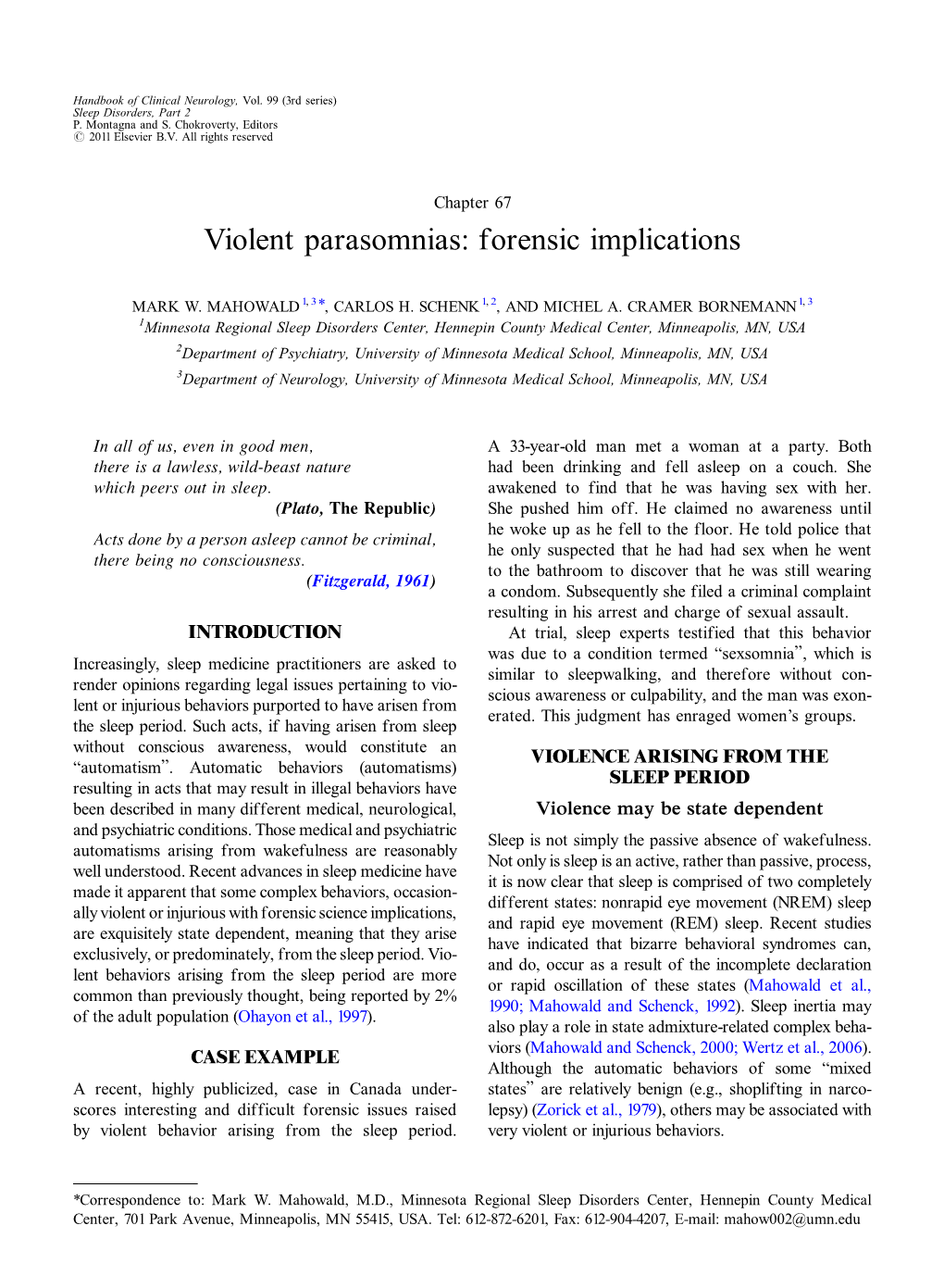 Chapter 67 Violent Parasomnias: Forensic Implications