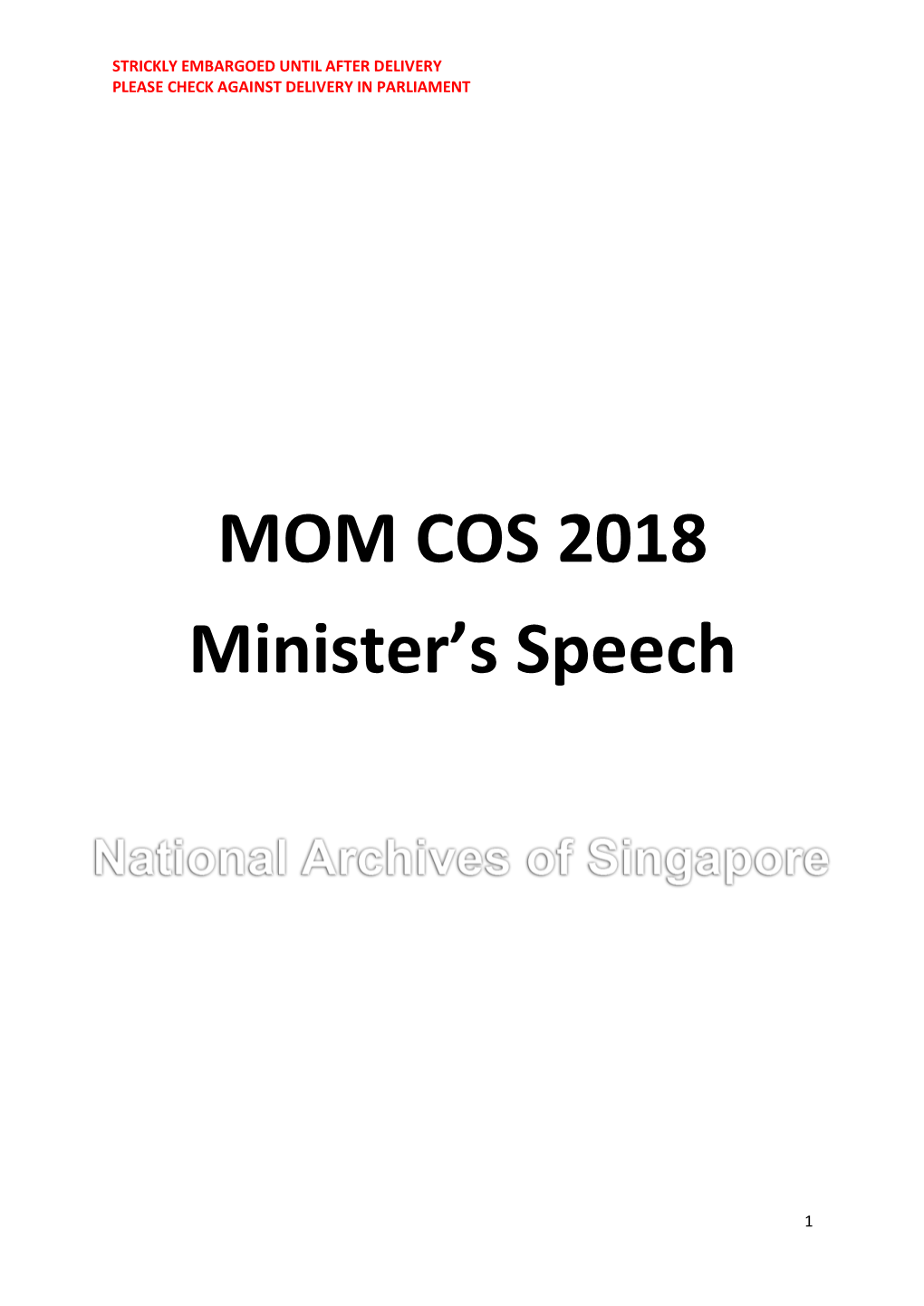 MOM COS 2018 Minister's Speech