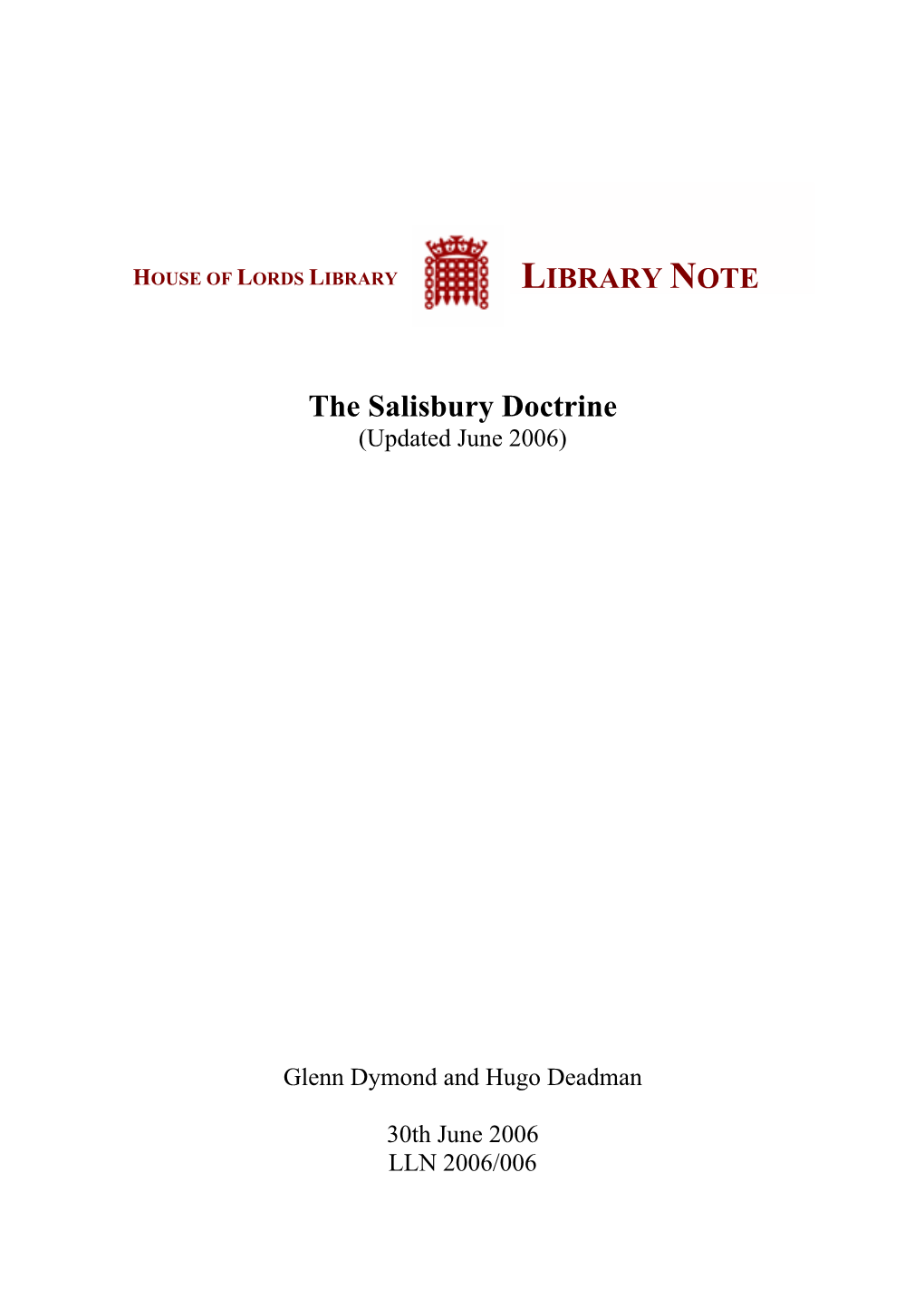 The Salisbury Doctrine (Updated June 2006)