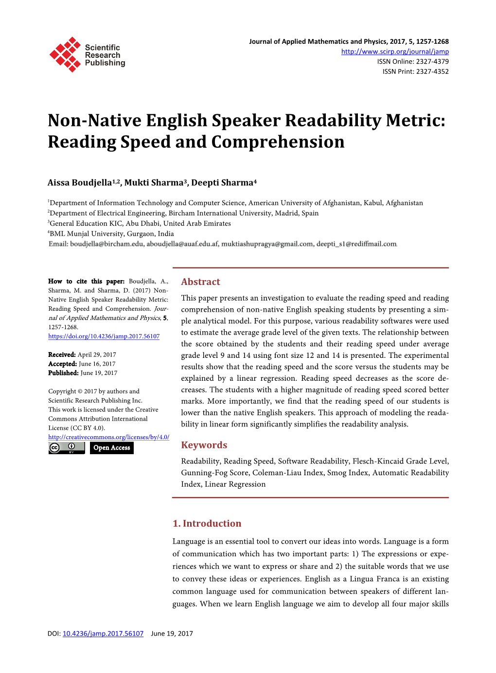 Non-Native English Speaker Readability Metric: Reading Speed and Comprehension