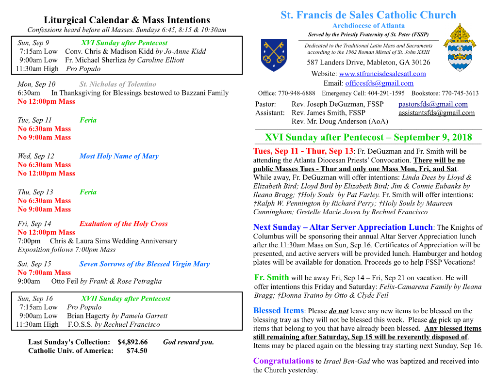 Liturgical Calendar for This Week