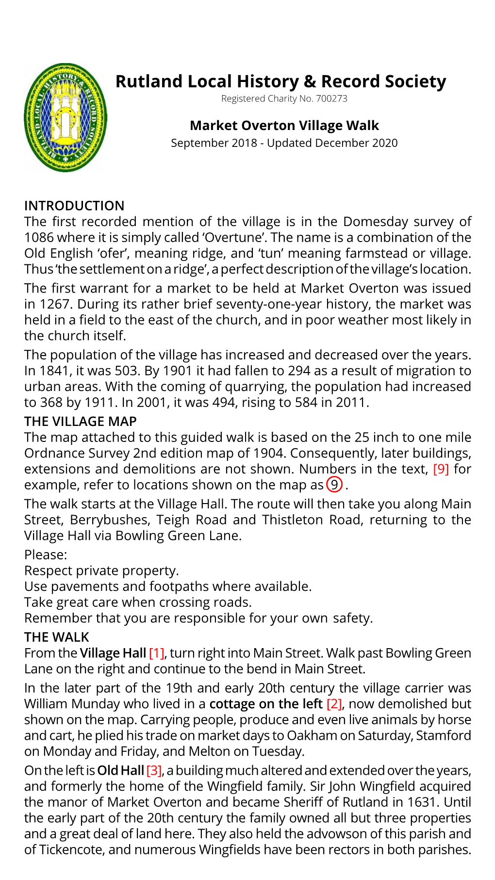 Market Overton Village Walk September 2018 - Updated December 2020