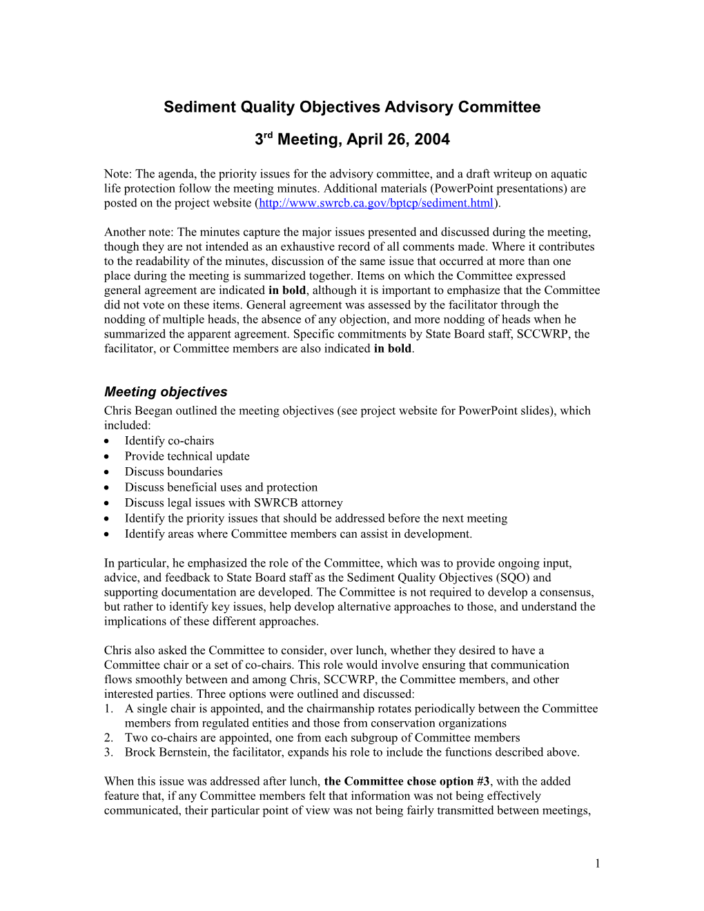 Sediment Quality Objectives Advisory Committee