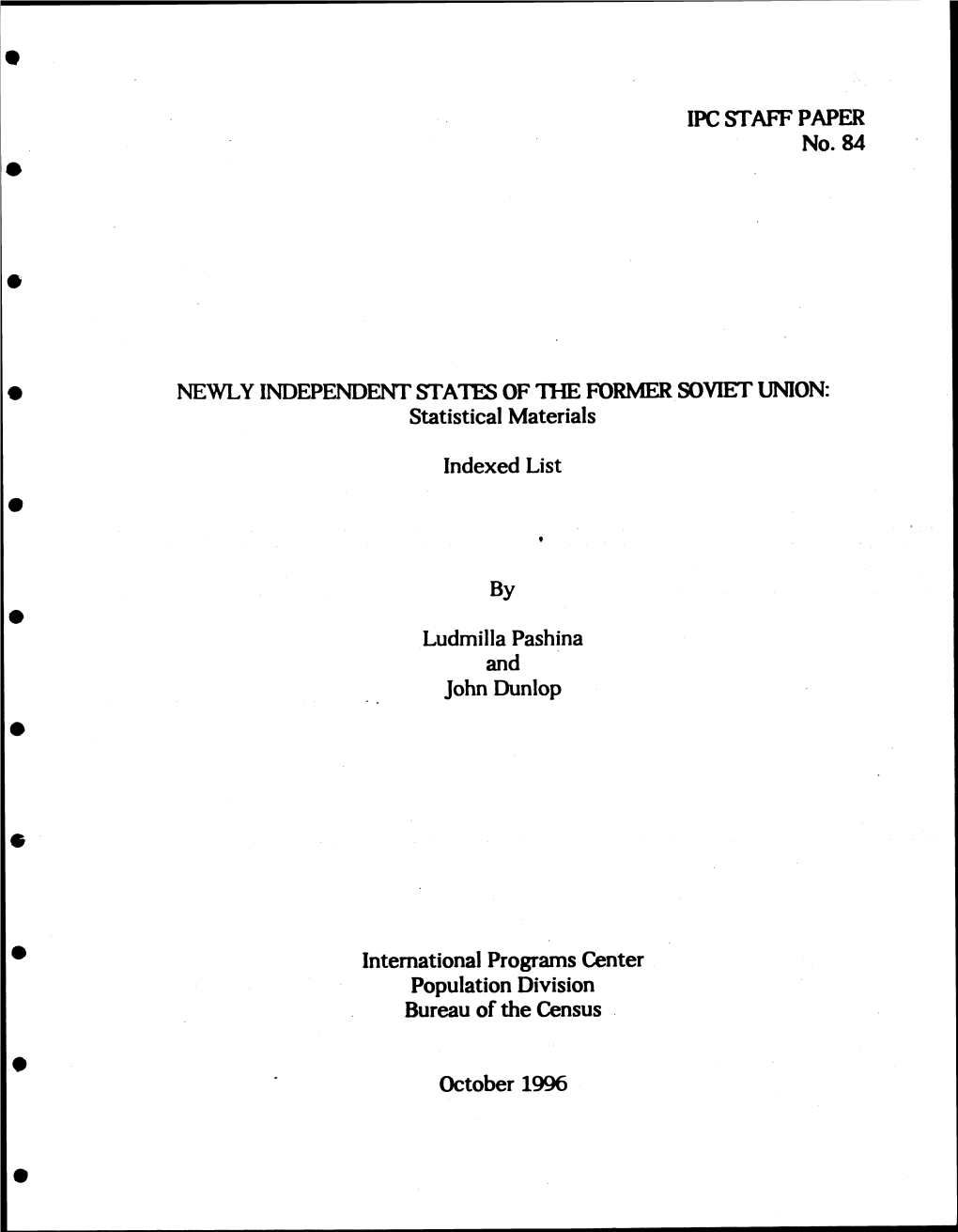 NEWLY INDEPENDENT STATES of the FORMER SOVIET UNION: Statistical Materials