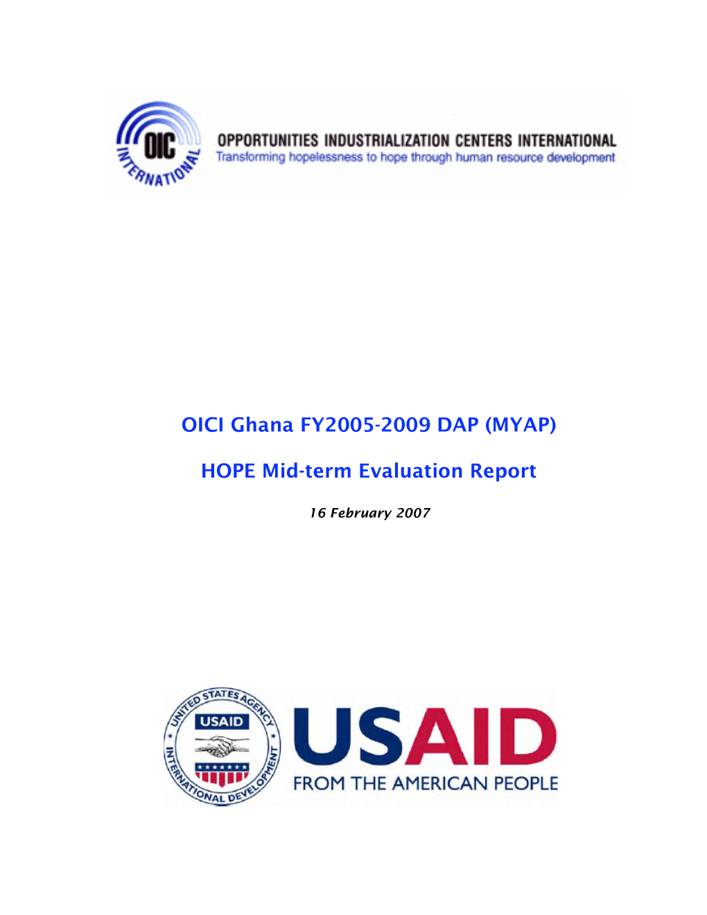 OICI Ghana FY2005-2009 DAP (MYAP) HOPE Mid-Term Evaluation Report