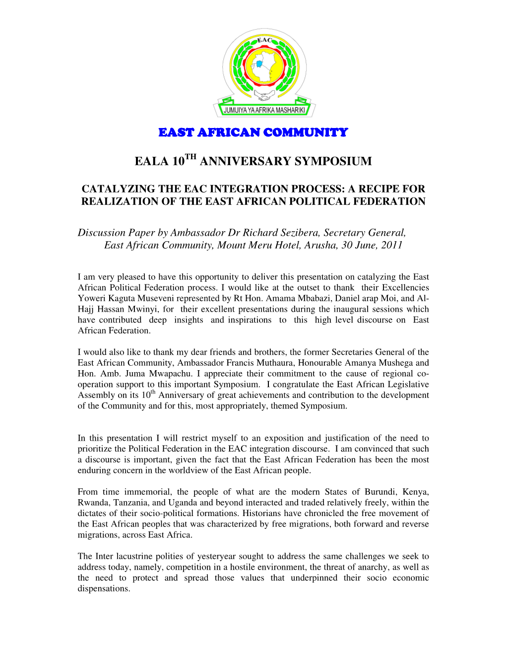 East African Community Eala 10 Anniversary Symposium