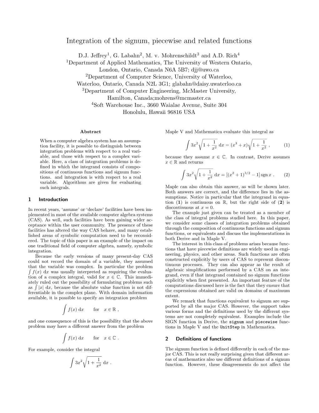 Integration of the Signum, Piecewise and Related Functions