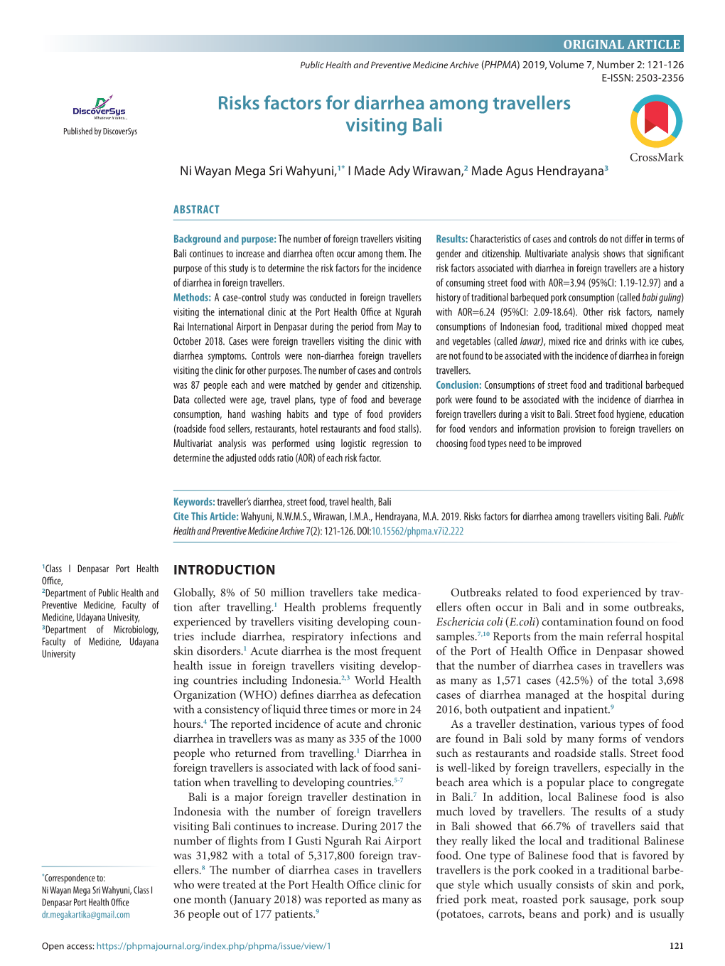 V7i2.222 Risks Factors for Diarrhea Among Travellers Visiting Bali