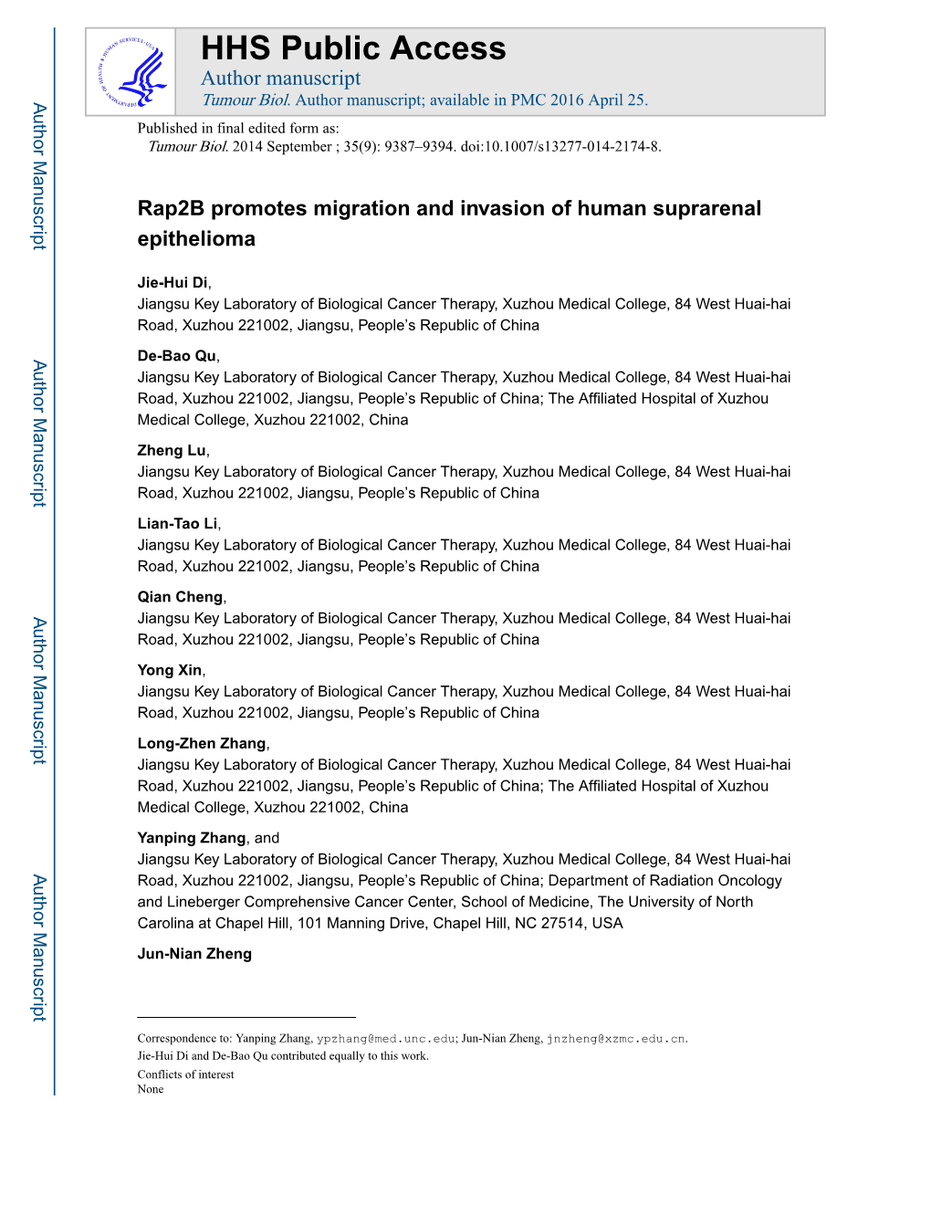 Rap2b Promotes Migration and Invasion of Human Suprarenal Epithelioma