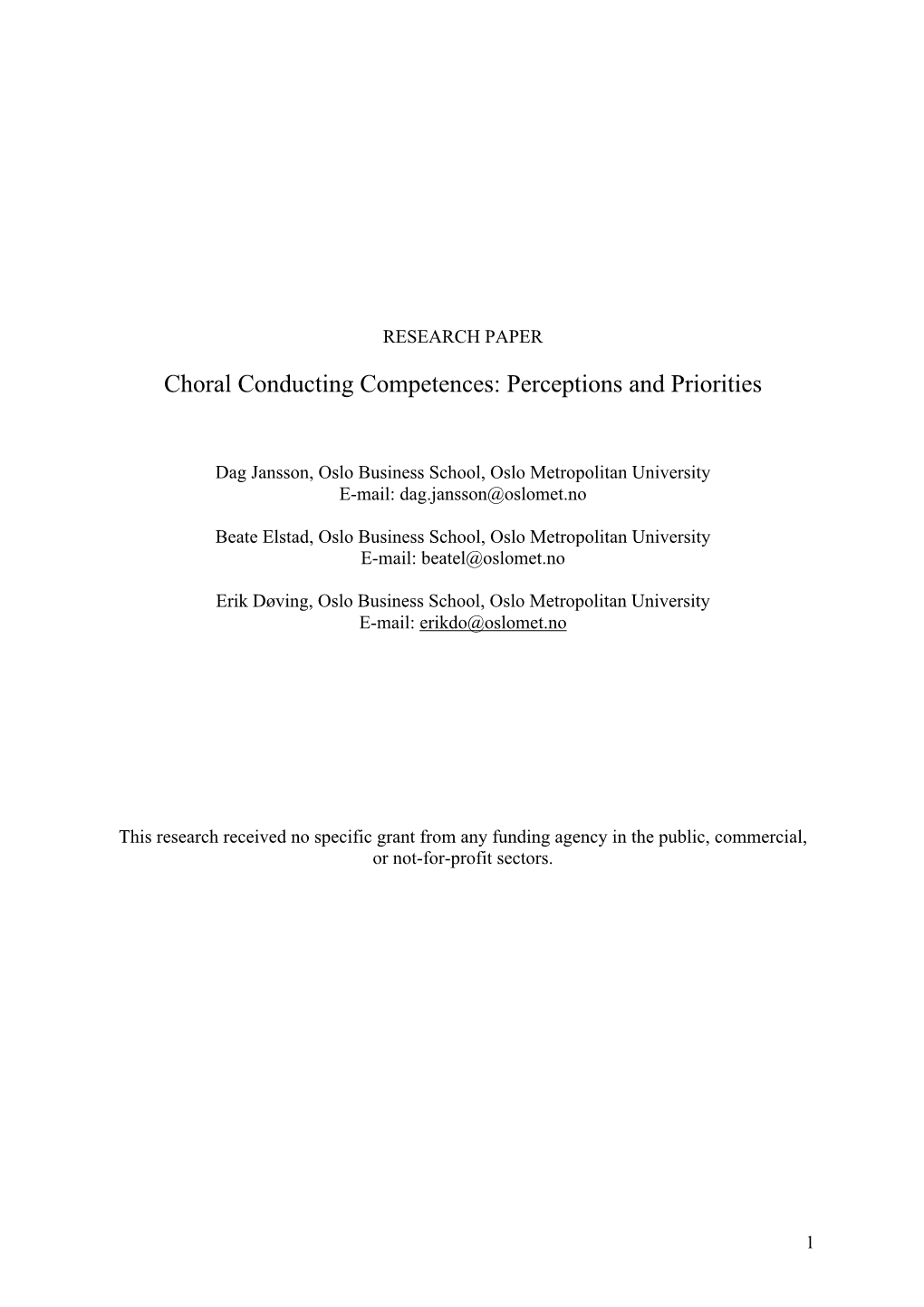 Choral Conducting Competences: Perceptions and Priorities