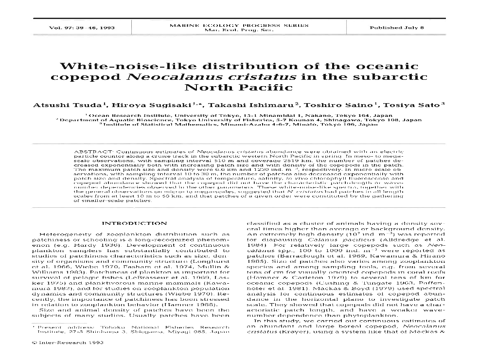 Copepod Neocalanus Cristatus in the Subarctic North Pacific