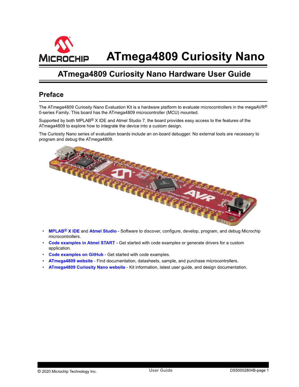 Atmega4809 Curiosity Nano Hardware User Guide