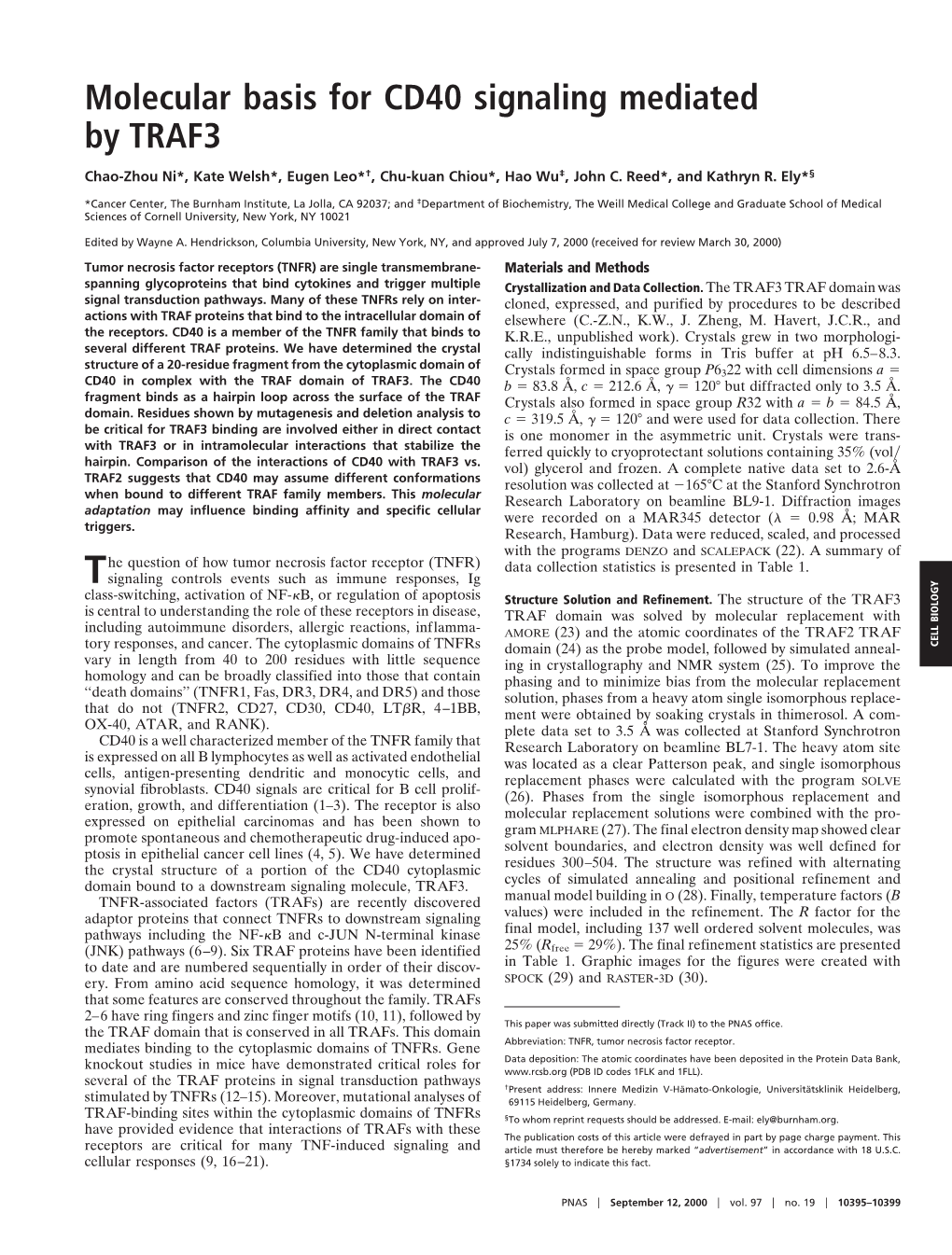 Molecular Basis for CD40 Signaling Mediated by TRAF3