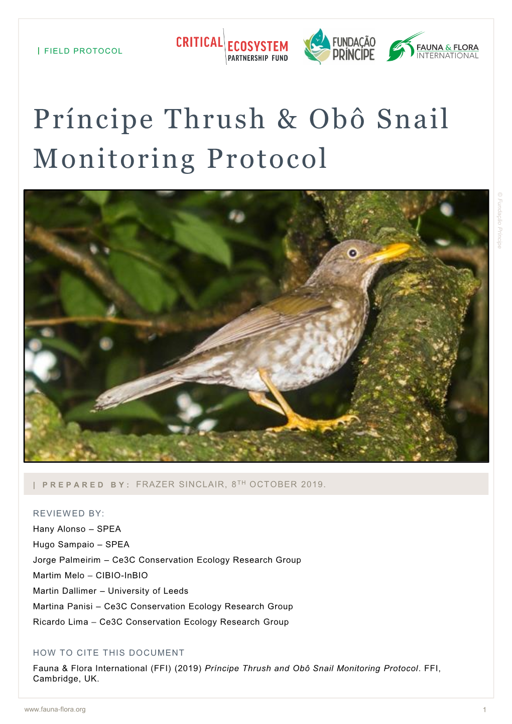 Príncipe Thrush & Obô Snail Monitoring Protocol