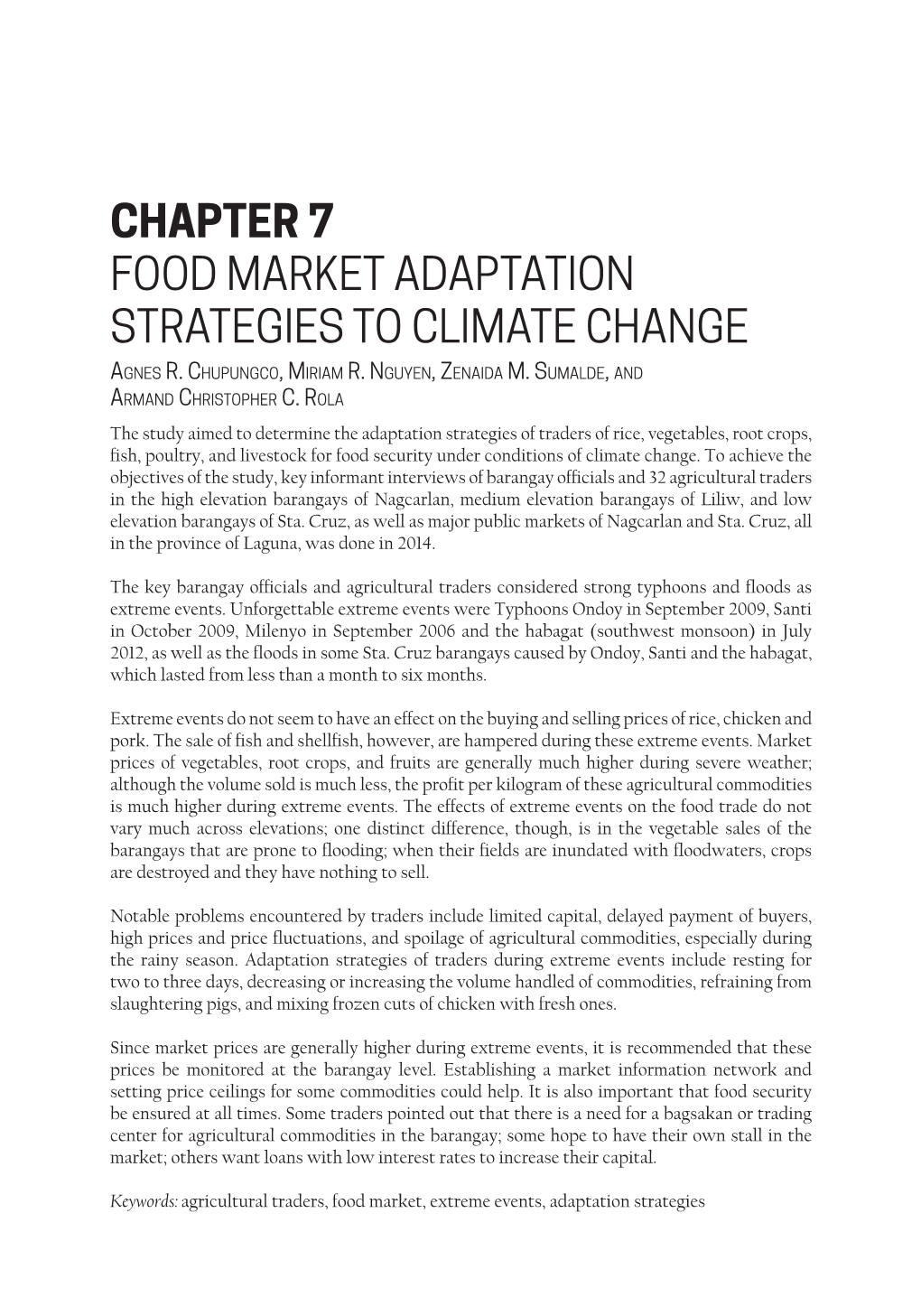 CHAPTER 7 FOOD MARKET ADAPTATION STRATEGIES to CLIMATE CHANGE Agnes R