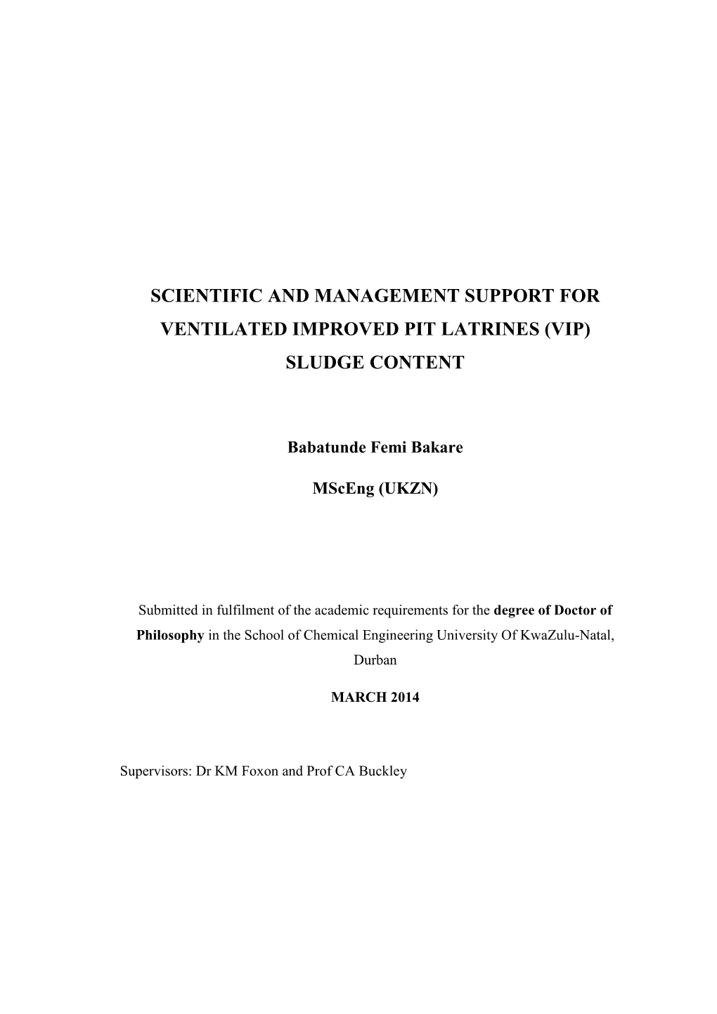 Scientific and Management Support for Ventilated Improved Pit Latrines (Vip) Sludge Content