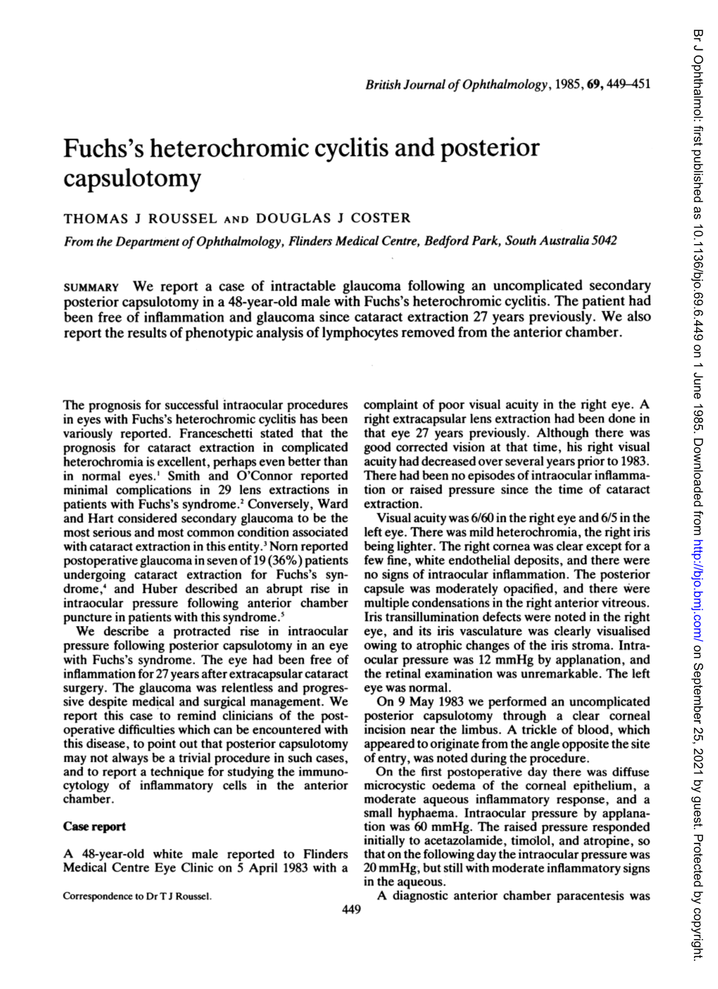 Fuchs's Heterochromic Cyclitis and Posterior Capsulotomy