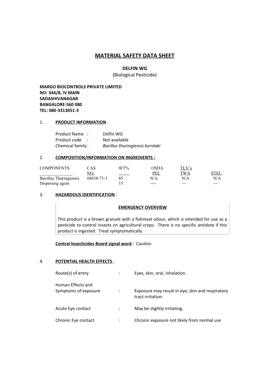 Material Safety Data Sheet s105