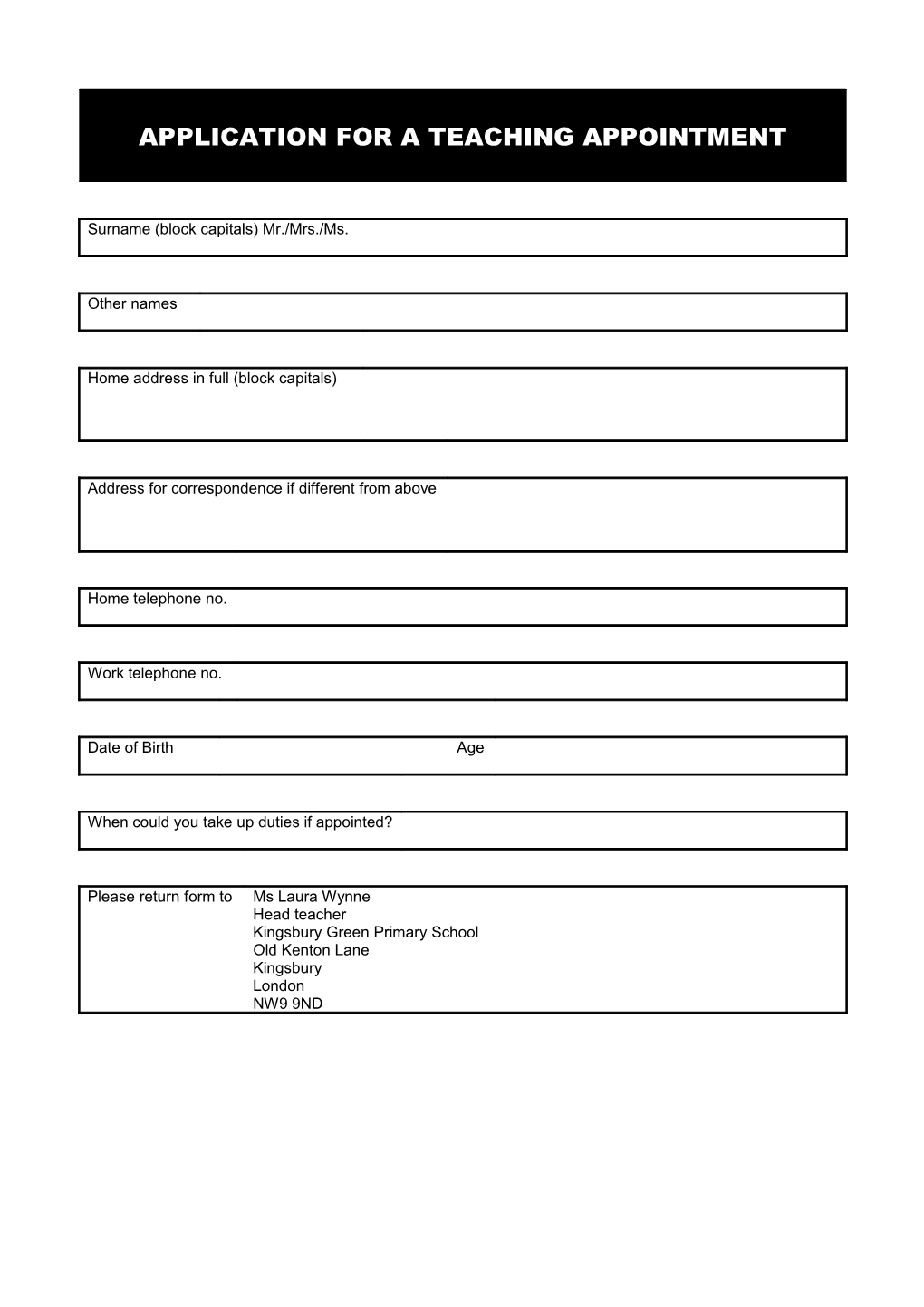 Application for a Teaching Appointment