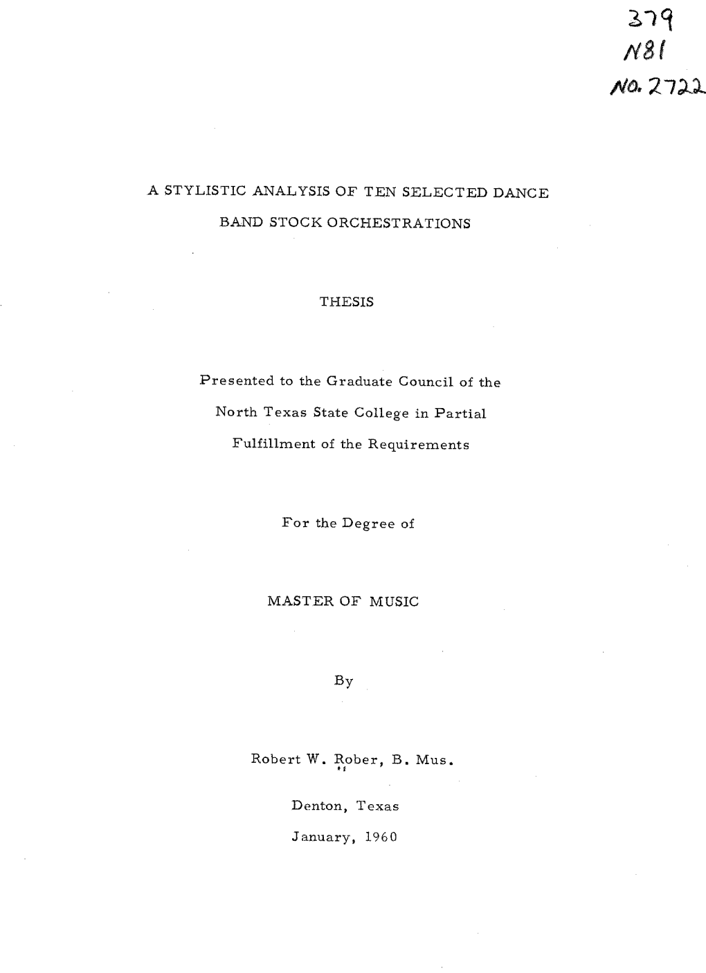 A Stylistic Analysis of Ten Selected Dance Band Stock
