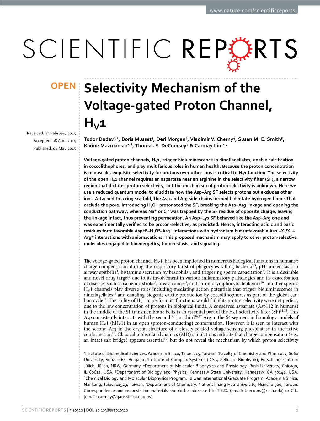 Selectivity Mechanism of the Voltage-Gated Proton Channel, HV 1