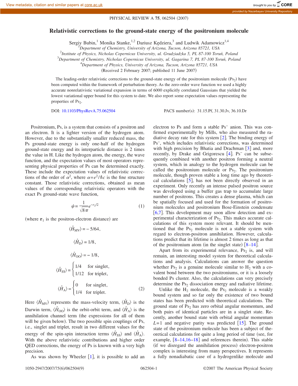 Relativistic Corrections to the Ground-State Energy of the Positronium Molecule