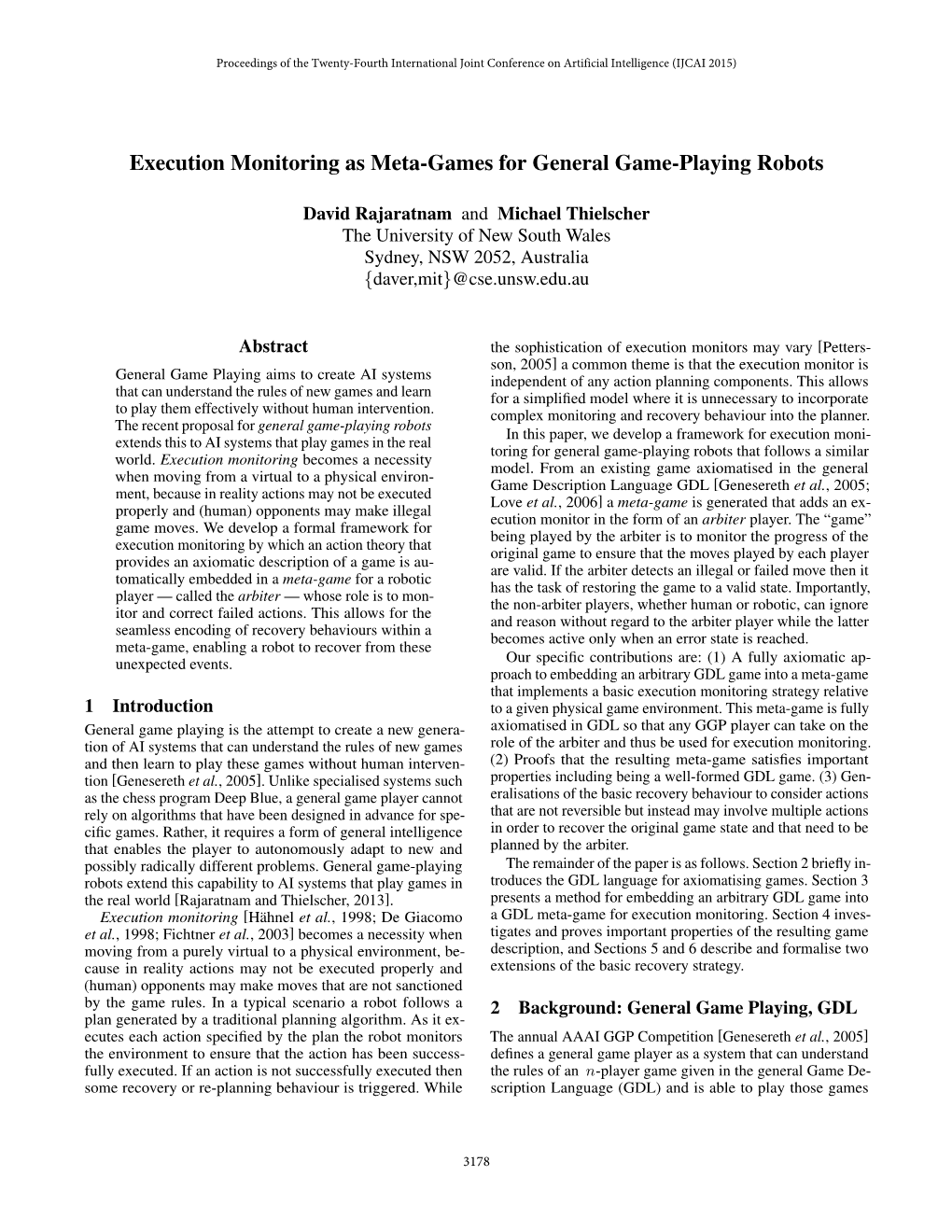 Execution Monitoring As Meta-Games for General Game-Playing Robots