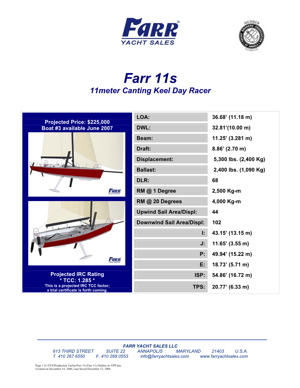 Farr 11S 11Meter Canting Keel Day Racer