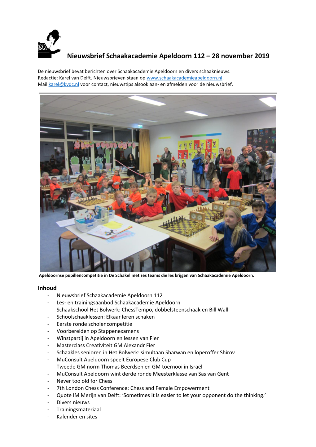 Nieuwsbrief Schaakacademie Apeldoorn 112 – 28 November 2019