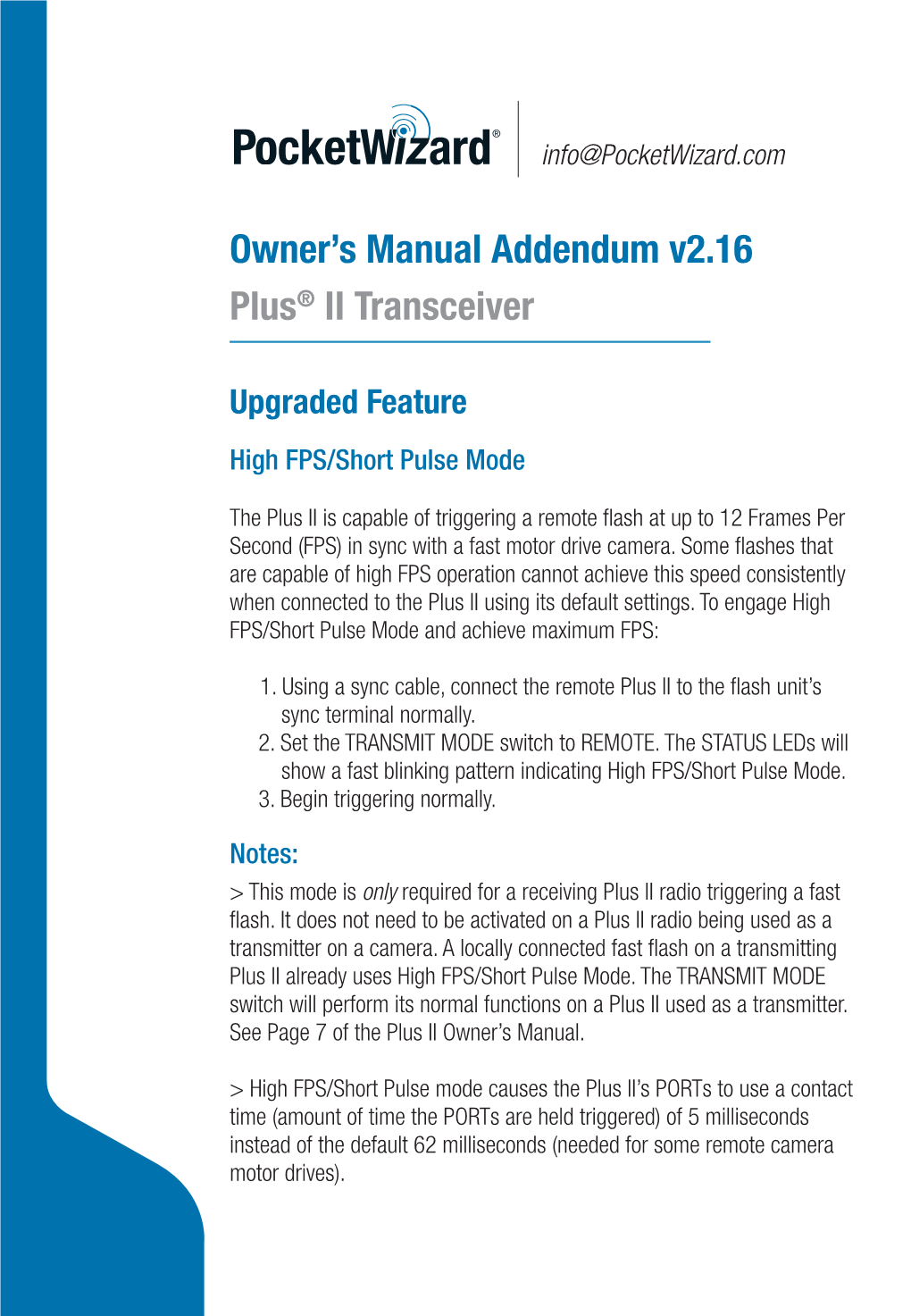 Plus® II Transceiver Owner's Manual Addendum V2.16