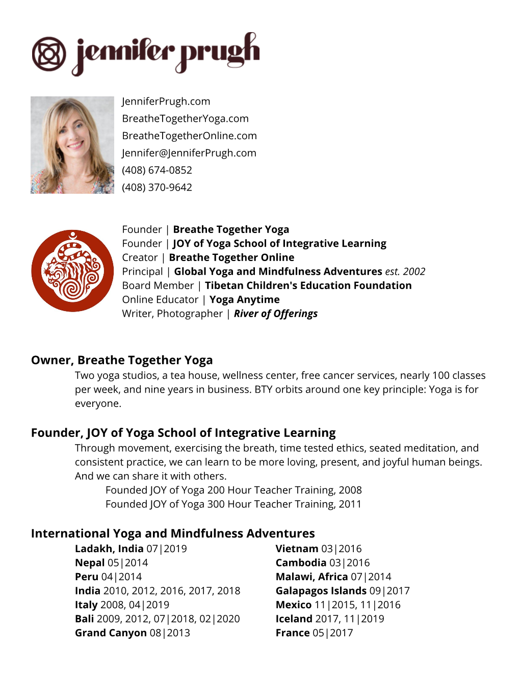 Jennifer Prugh's CV