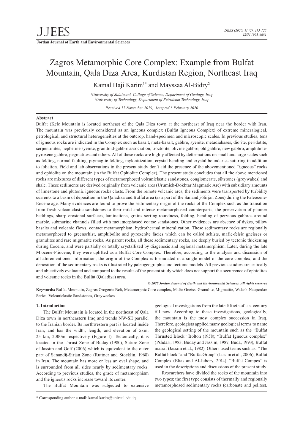 Zagros Metamorphic Core Complex: Example from Bulfat Mountain, Qala