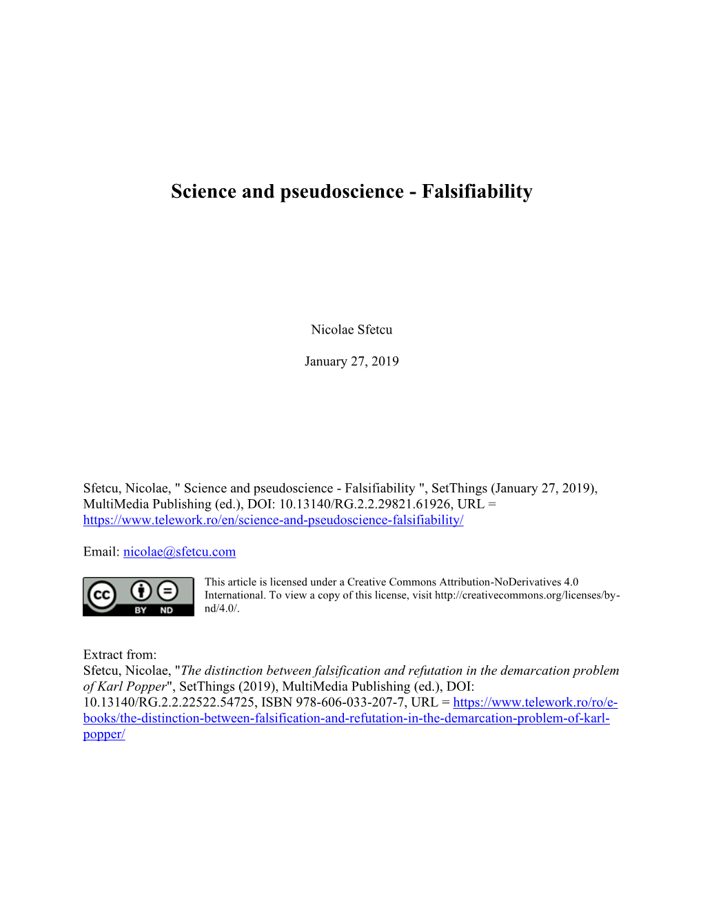 Science and Pseudoscience - Falsifiability