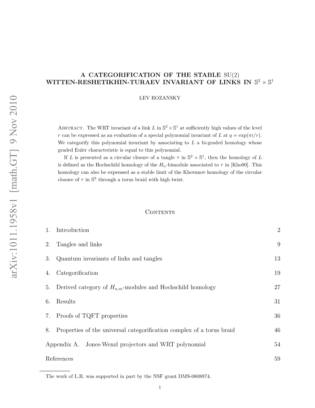 A Categorification of the Stable SU (2) Witten-Reshetikhin-Turaev Invariant of Links in S2 X S1