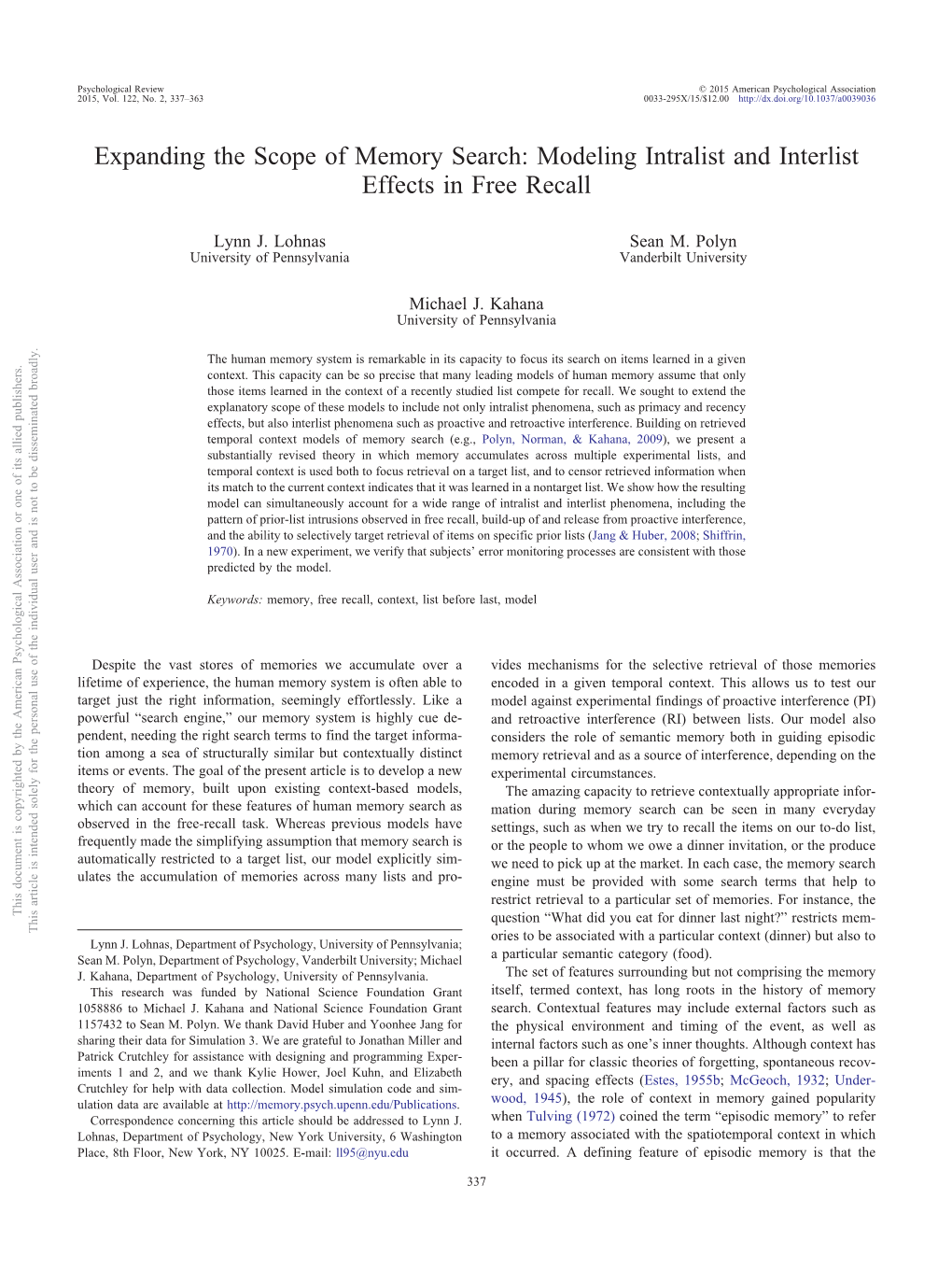 Modeling Intralist and Interlist Effects in Free Recall