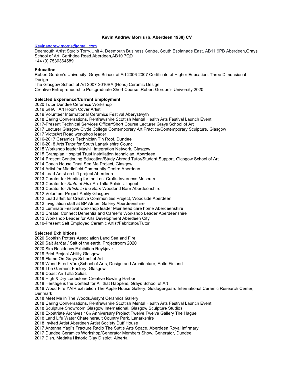 Kevin Andrew Morris (B. Aberdeen 1988) CV Kevinandrew.Morris