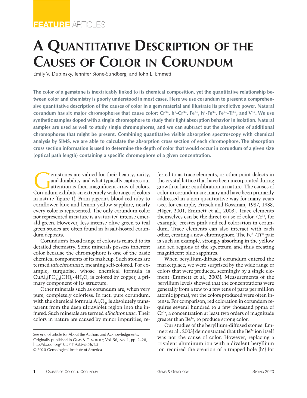 A QUANTITATIVE DESCRIPTION of the CAUSES of COLOR in CORUNDUM Emily V