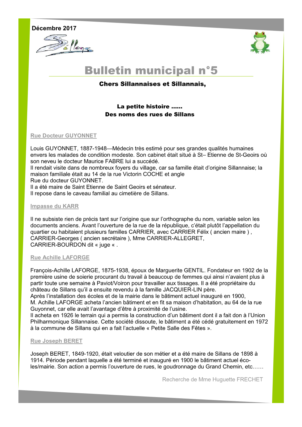 Bulletin Municipal N°5 Chers Sillannaises Et Sillannais