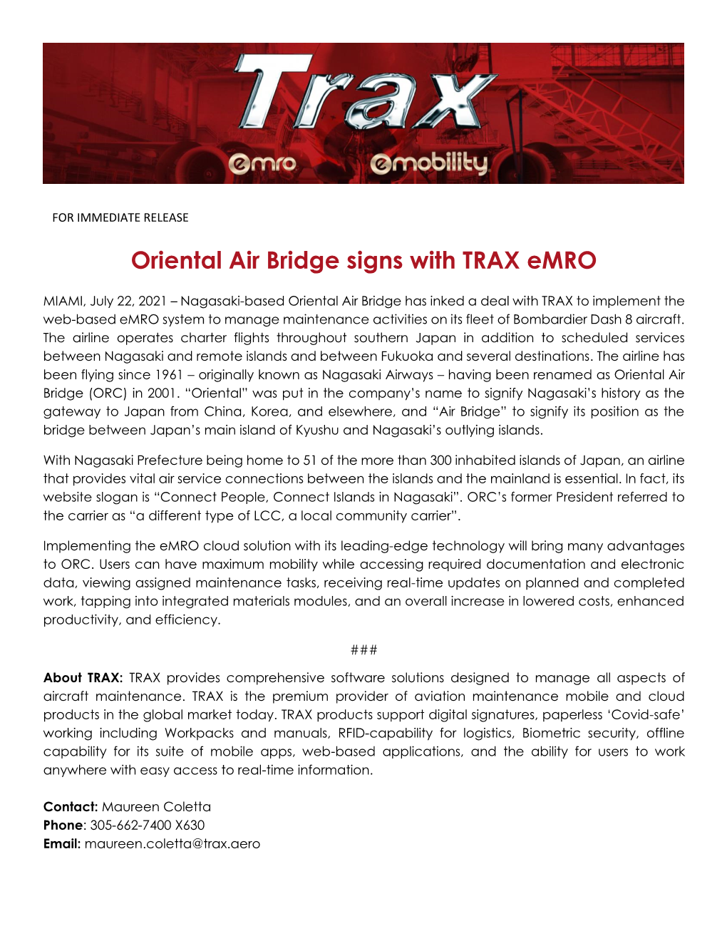 Oriental Air Bridge Signs with TRAX Emro