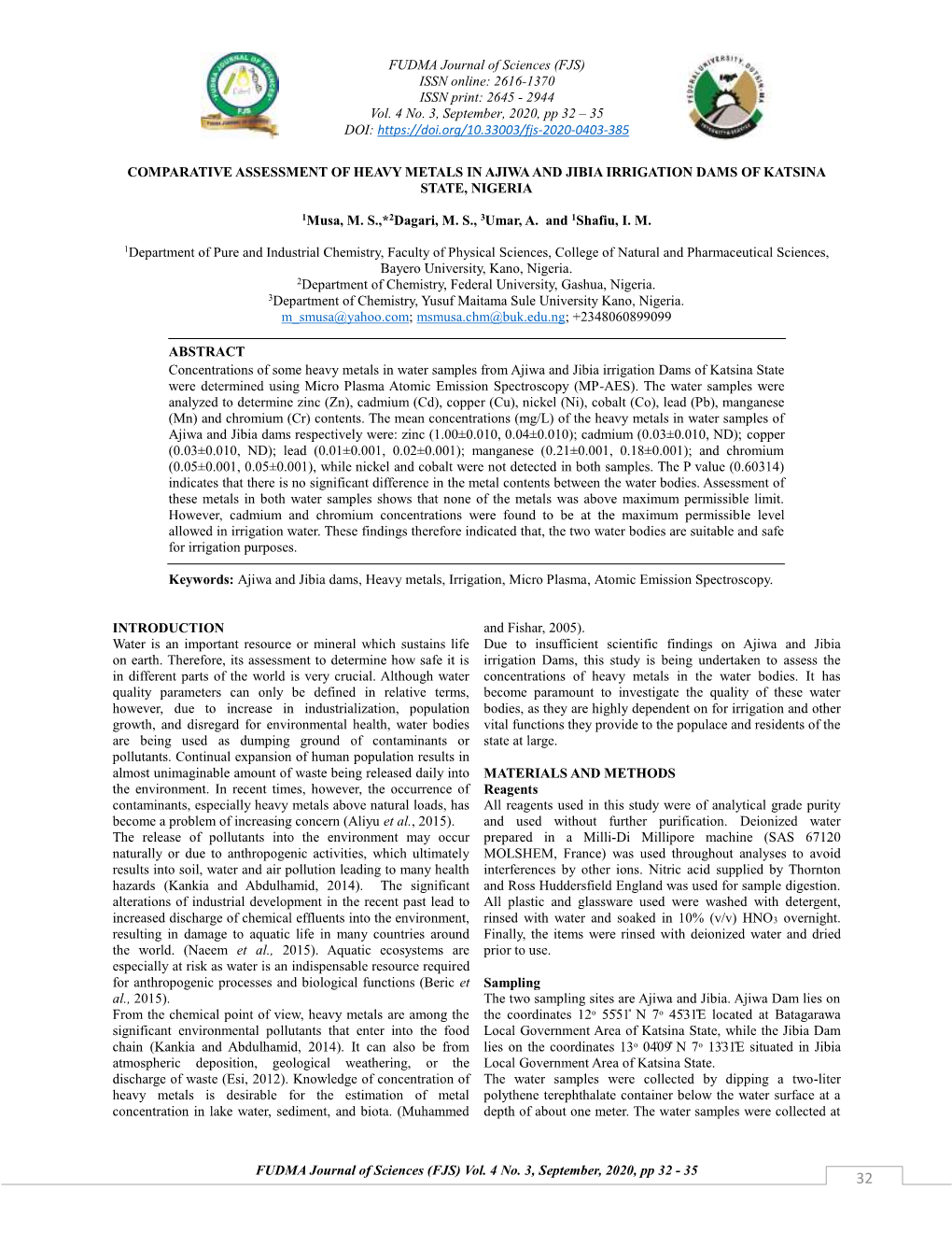 FJS) Al FJS ISSN Online: 2616-1370 ISSN Print: 2645 - 2944 Vol