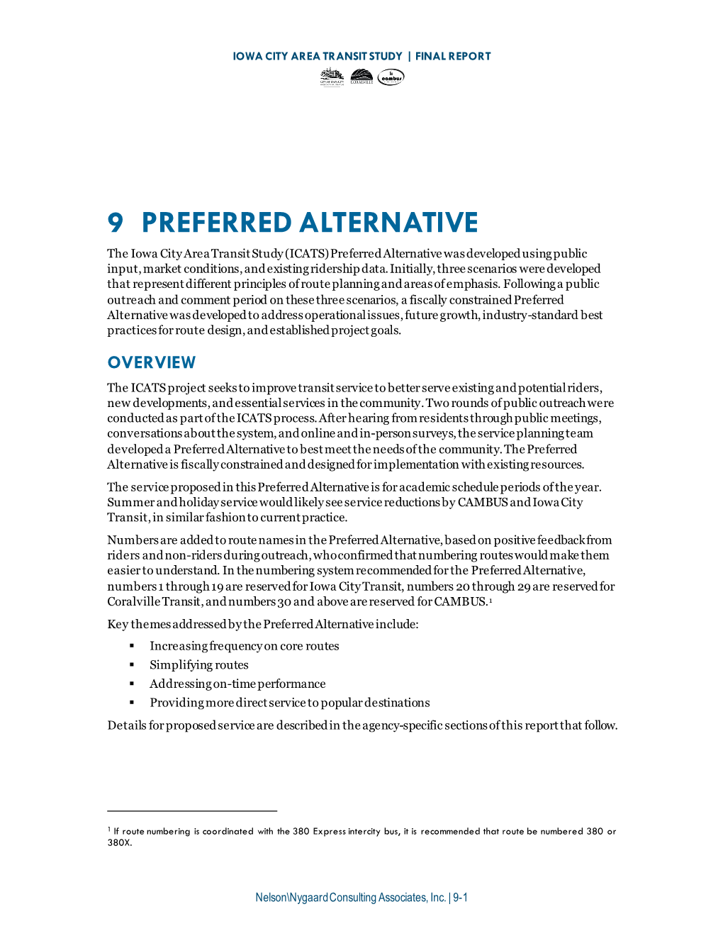 ICATS Preferred Alternative Summary for CAMBUS and Coralville Transit