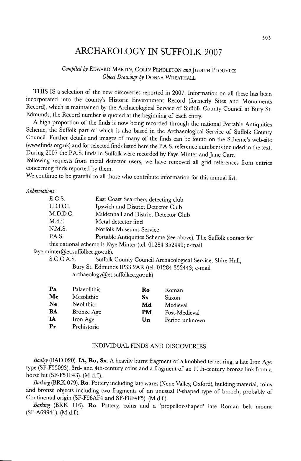 Archaeology in Suffolk 2007 Edward Martin, Colin Pendleton, Judith Plouviez