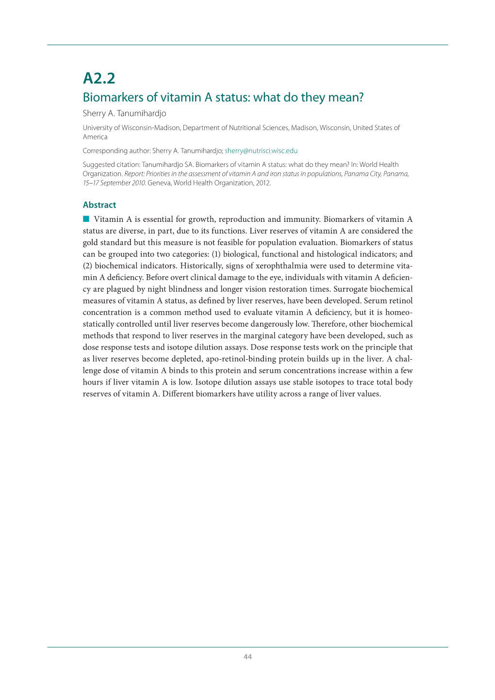 A2.2 Biomarkers of Vitamin a Status: What Do They Mean? Sherry A