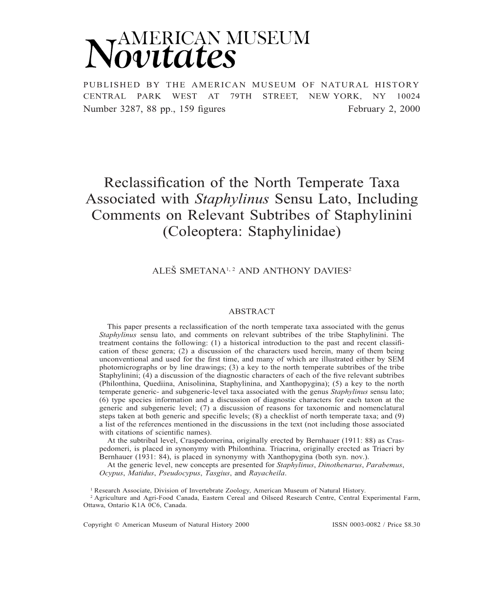 Reclassification of the North Temperate Taxa Associated with Staphylinus Sensu Lato, Including Comments on Relevant Subtribes Of