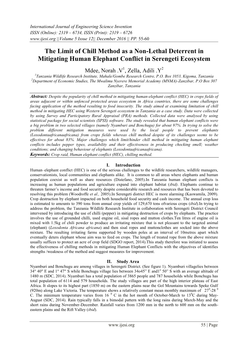 The Limit of Chill Method As a Non-Lethal Deterrent in Mitigating Human Elephant Conflict in Serengeti Ecosystem