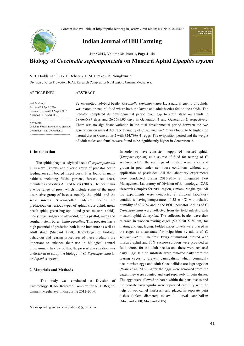 Biology of Coccinella Septempunctata on Mustard Aphid Lipaphis Erysimi